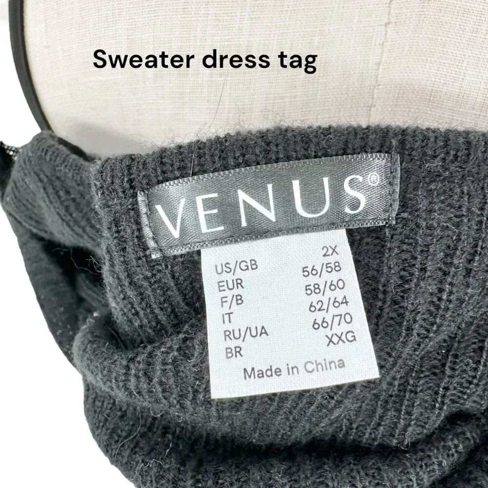 Venus Black Ribbed Knit Long Sleeve Sweater Dress 2X Flared Hem Lightweight NWT - Picture 5 of 16